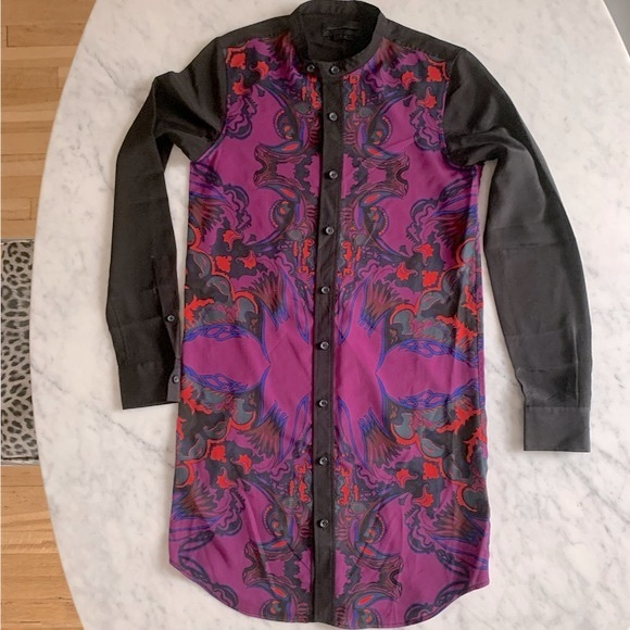Diesel Black Gold blouse|tunic in rich purple floral with black sleeves size 36 - Picture 4 of 9